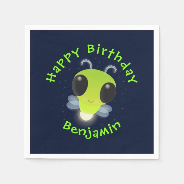 Cute green glow bug firefly cartoon illustration napkin (Front)