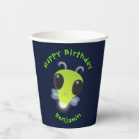 Cute green glow bug firefly cartoon illustration