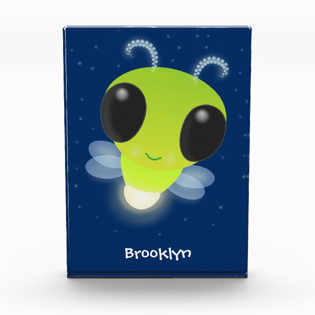 Cute green glow bug firefly cartoon illustration photo block (Front)