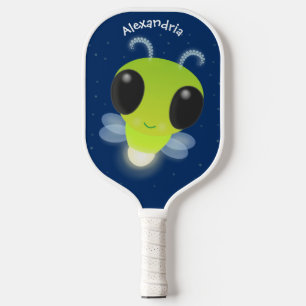 Cute green glow bug firefly cartoon illustration pickleball paddle
