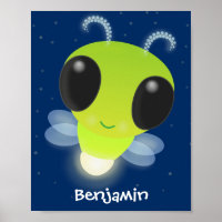Cute green glow bug firefly cartoon illustration