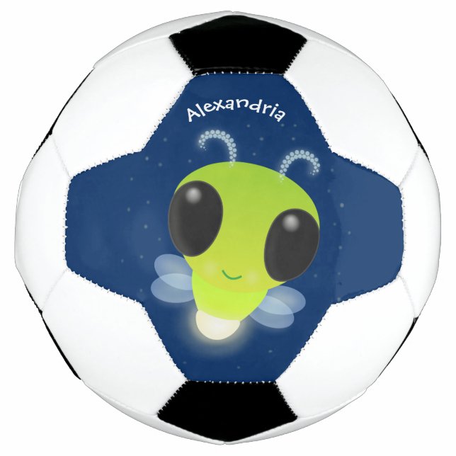Cute green glow bug firefly cartoon illustration  soccer ball (Front)