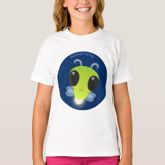 Cute green glow bug firefly cartoon illustration T-Shirt (Front)