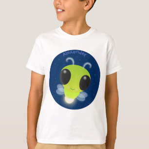 Cute green glow bug firefly cartoon illustration T-Shirt