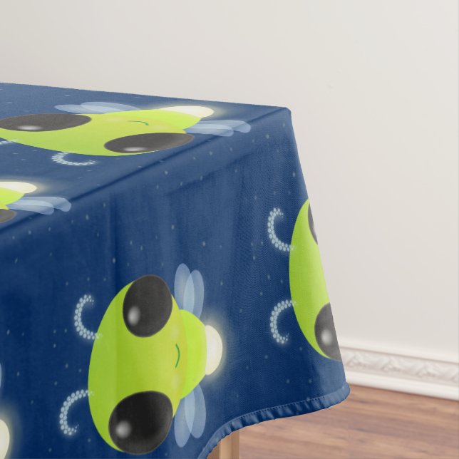 Cute green glow bug firefly cartoon illustration tablecloth (In Situ)