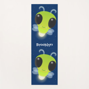 Cute green glow bug firefly cartoon illustration yoga mat