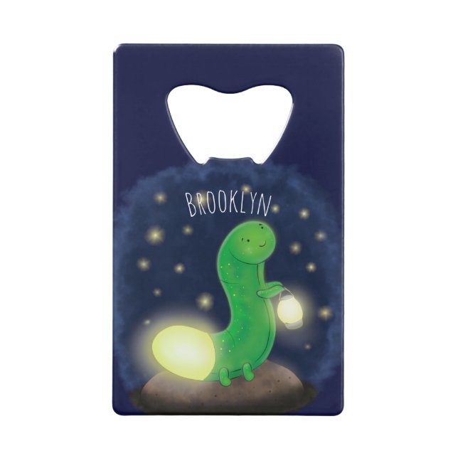 Cute green glow worm cartoon illustration (Front)