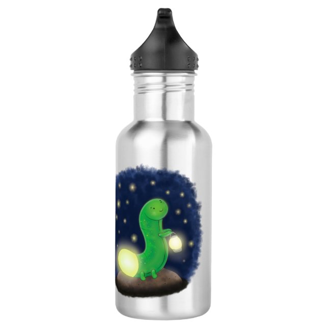 Cute green glow worm cartoon illustration 532 ml water bottle (Right)