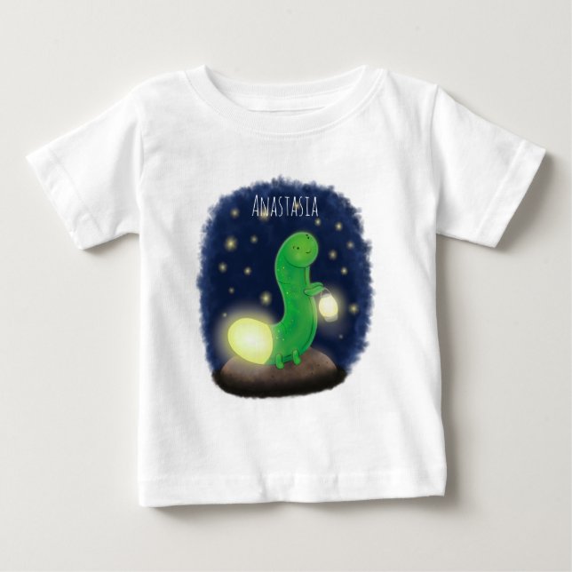 Cute green glow worm cartoon illustration baby T-Shirt (Front)