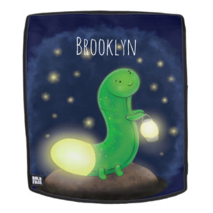 Cute green glow worm cartoon illustration backpack