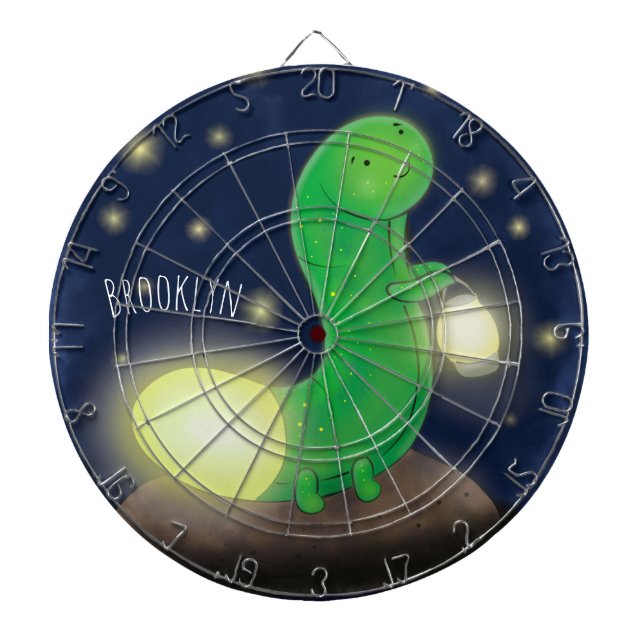 Cute green glow worm cartoon illustration dartboard (Front)