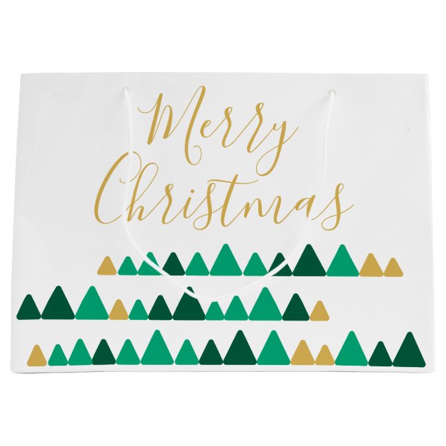 Cute Green & Golden Woods Christmas Trees Large Gift Bag (Front)