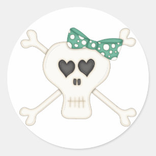 Cute Green Goth Crossbones Classic Round Sticker