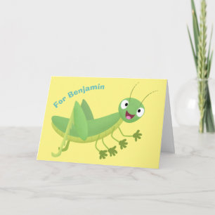 Cute green grasshopper cartoon card