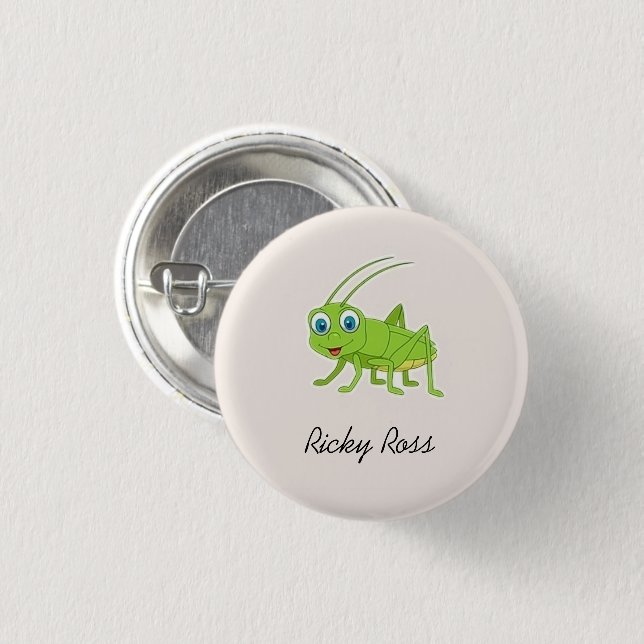 Cute green grasshopper purple 3 cm round badge (Front & Back)
