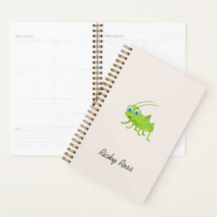 Cute green grasshopper purple planner