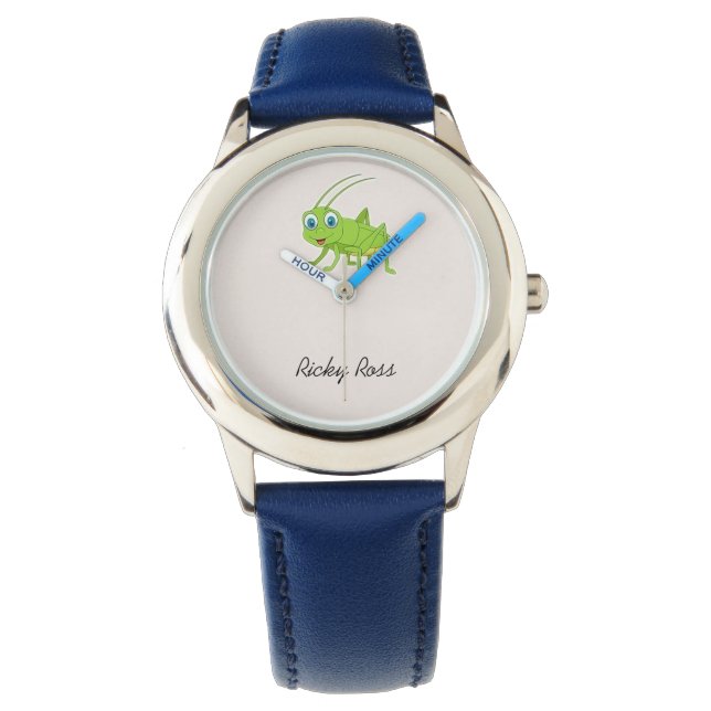 Cute green grasshopper purple watch (Front)