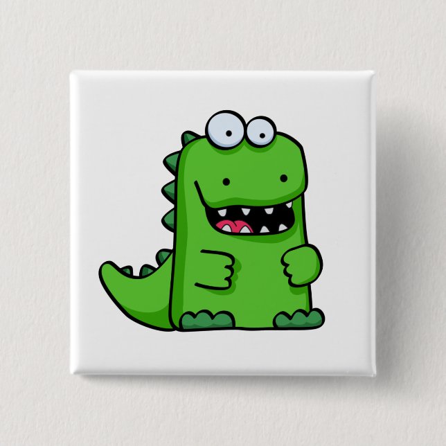 Cute Green Happy Dinosaur 15 Cm Square Badge (Front)