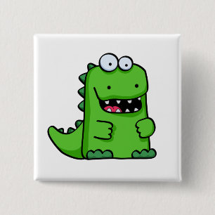Cute Green Happy Dinosaur 15 Cm Square Badge