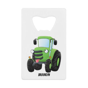 Cute green happy farm tractor cartoon illustration