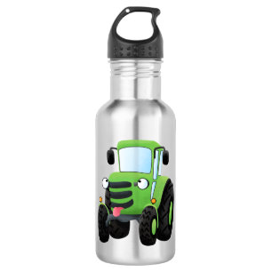 Cute green happy farm tractor cartoon illustration 532 ml water bottle