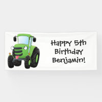 Cute green happy farm tractor cartoon illustration
