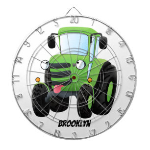 Cute green happy farm tractor cartoon illustration dartboard