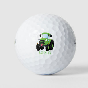 Cute green happy farm tractor cartoon illustration golf balls