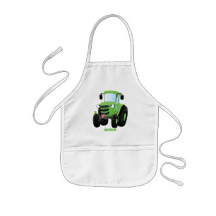 Cute green happy farm tractor cartoon illustration kids apron