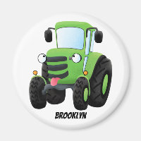 Cute green happy farm tractor cartoon illustration