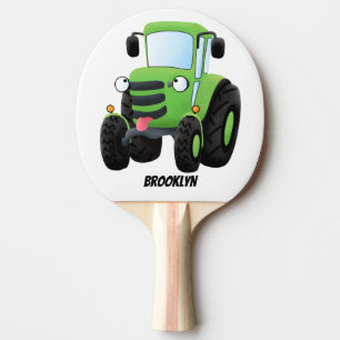 Cute green happy farm tractor cartoon illustration ping pong paddle