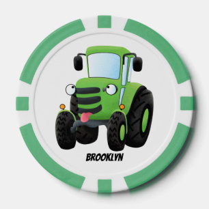 Cute green happy farm tractor cartoon illustration poker chips
