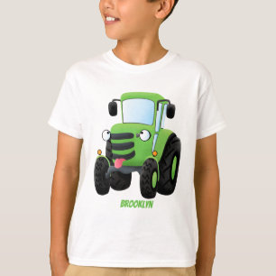 Cute green happy farm tractor cartoon illustration T-Shirt