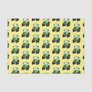 Cute green happy farm tractor cartoon illustration tissue paper