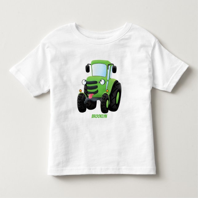 Cute green happy farm tractor cartoon illustration toddler T-Shirt (Front)