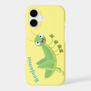 Cute green happy grasshopper cartoon