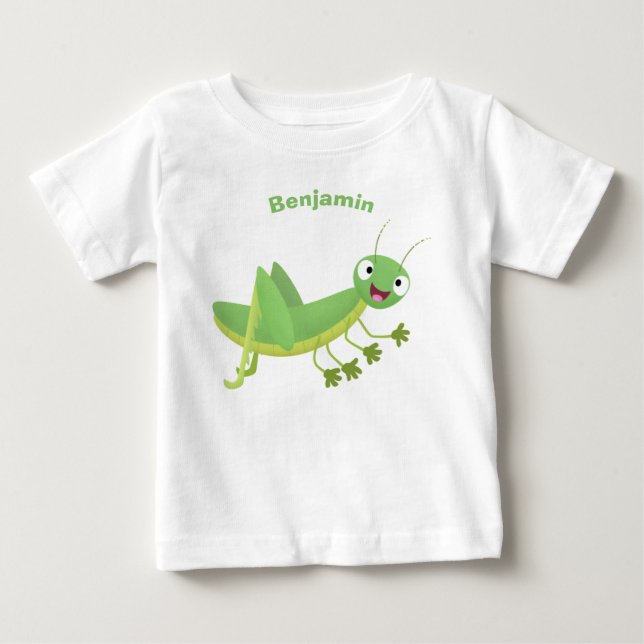 Cute green happy grasshopper cartoon baby T-Shirt (Front)