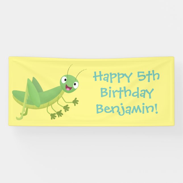Cute green happy grasshopper cartoon banner (Horizontal)