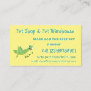 Cute green happy grasshopper cartoon business card