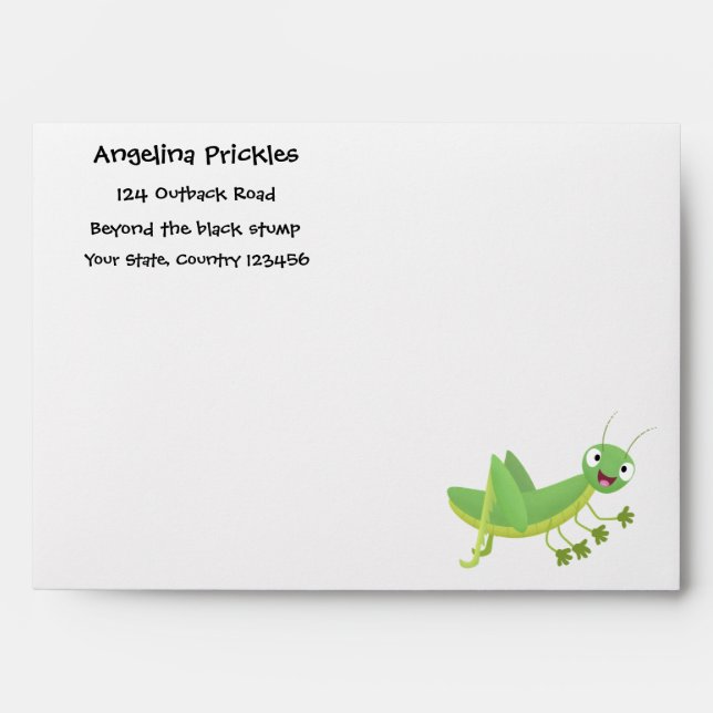 Cute green happy grasshopper cartoon envelope (Front)