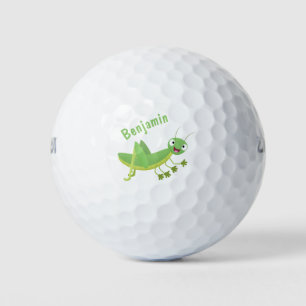 Cute green happy grasshopper cartoon golf balls
