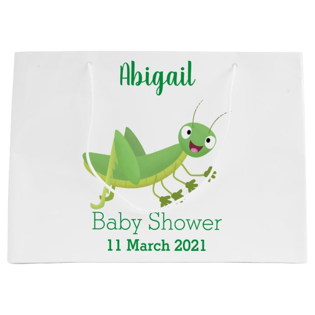 Cute green happy grasshopper cartoon large gift bag (Front)