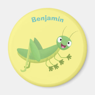 Cute green happy grasshopper cartoon magnet