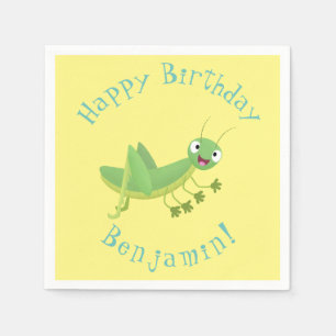 Cute green happy grasshopper cartoon napkin