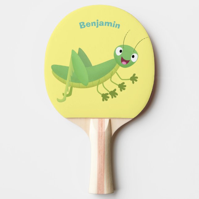 Cute green happy grasshopper cartoon ping pong paddle (Front)