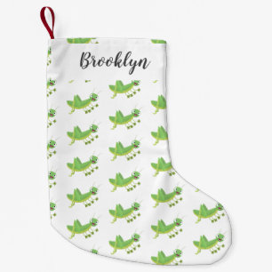 Cute green happy grasshopper cartoon small christmas stocking