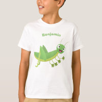 Cute green happy grasshopper cartoon