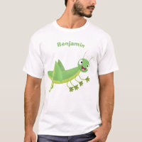 Cute green happy grasshopper cartoon
