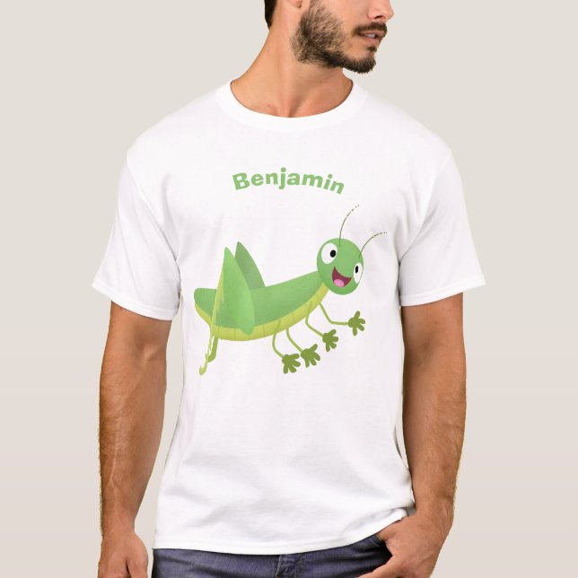 Cute green happy grasshopper cartoon T-Shirt (Front)