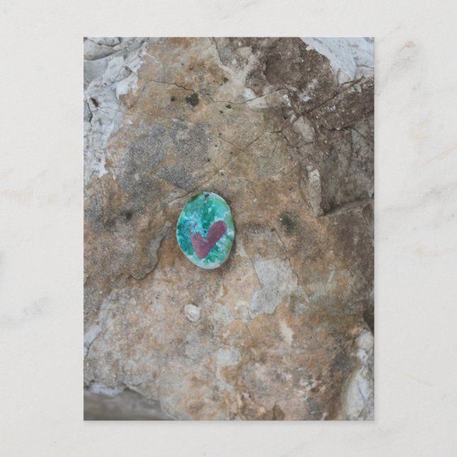 Cute Green Heart Rock on Burlington, Iowa River Postcard (Front)